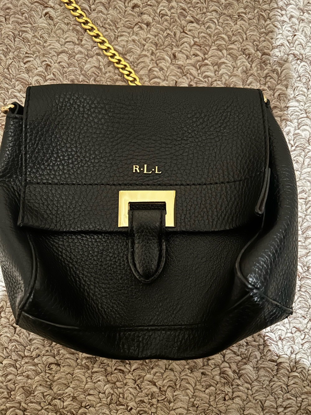 RLL Ralph Lauren Black Gold Chain Purse Coin CrossBody Bag